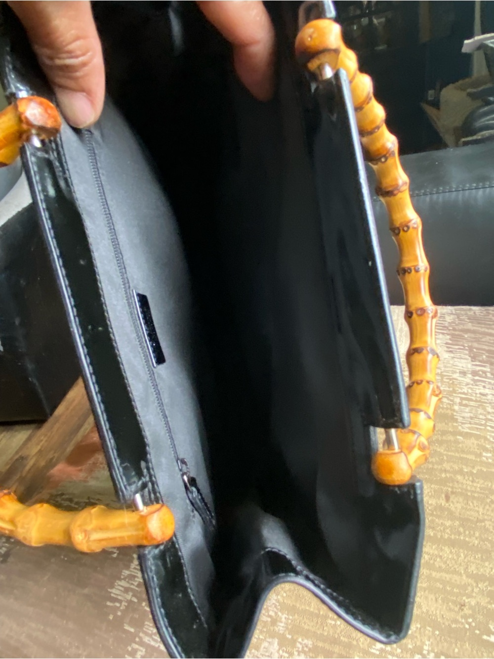 Gucci Black Patent Leather Satchel with Bamboo Handles - Picture 6 of 12